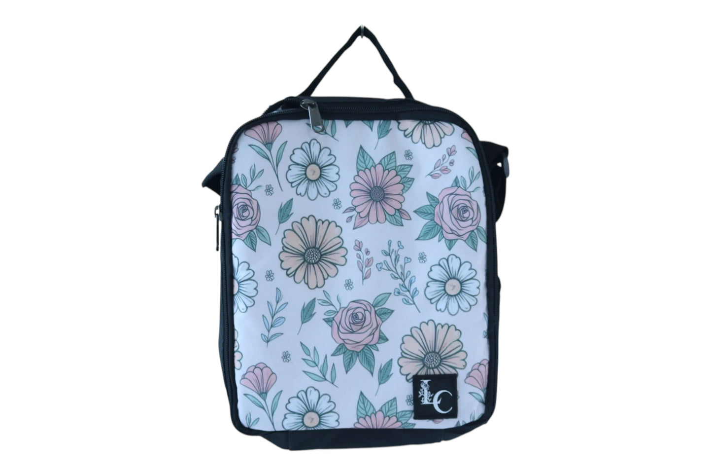 Pink floral lunch bag